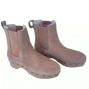 J. Crew Women Faux Fur Lined Clog Boots Size 8.5 Suede Chelsea Light Pink